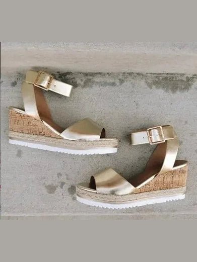 Wedge Heel Women's Sandals with Buckle - Courbe et Compagnie