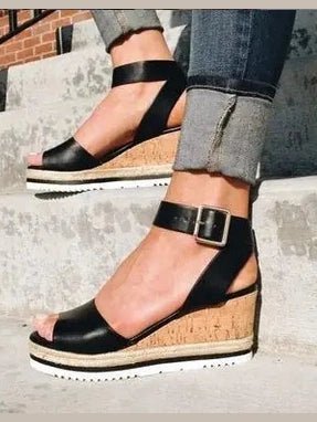 Wedge Heel Women's Sandals with Buckle - Courbe et Compagnie