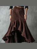 Western Brown High-Low Eco Suede Ruffle Maxi Skirt - Courbe et Compagnie
