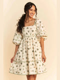 Whimsical Cactus Print Mini Dress with Contrast Piping - Courbe et Compagnie