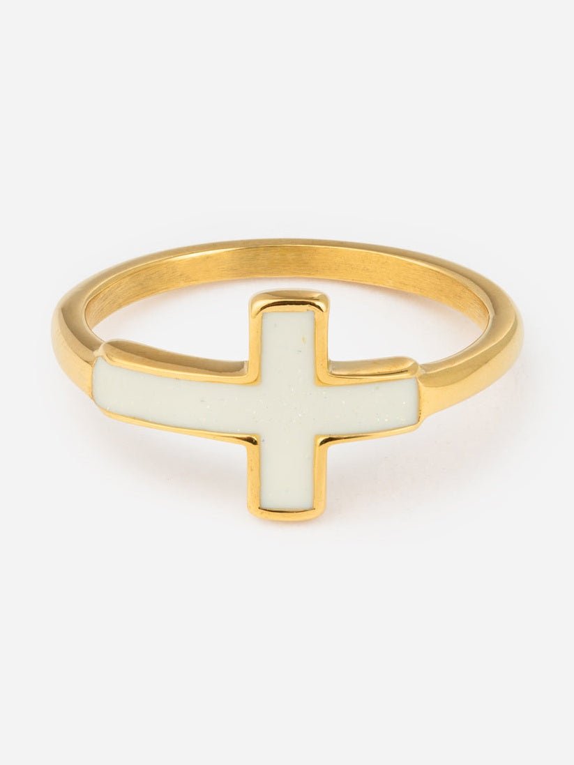 White Enamel Cross Ring - Courbe et Compagnie