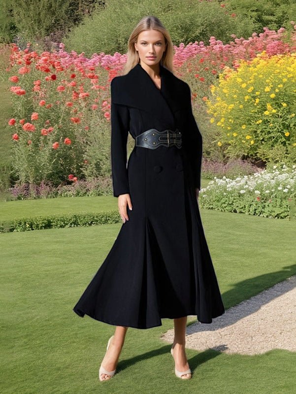 Women Belted Trench Coat Collared Design Autumn Winter Light Luxury Outerwear - Courbe et Compagnie