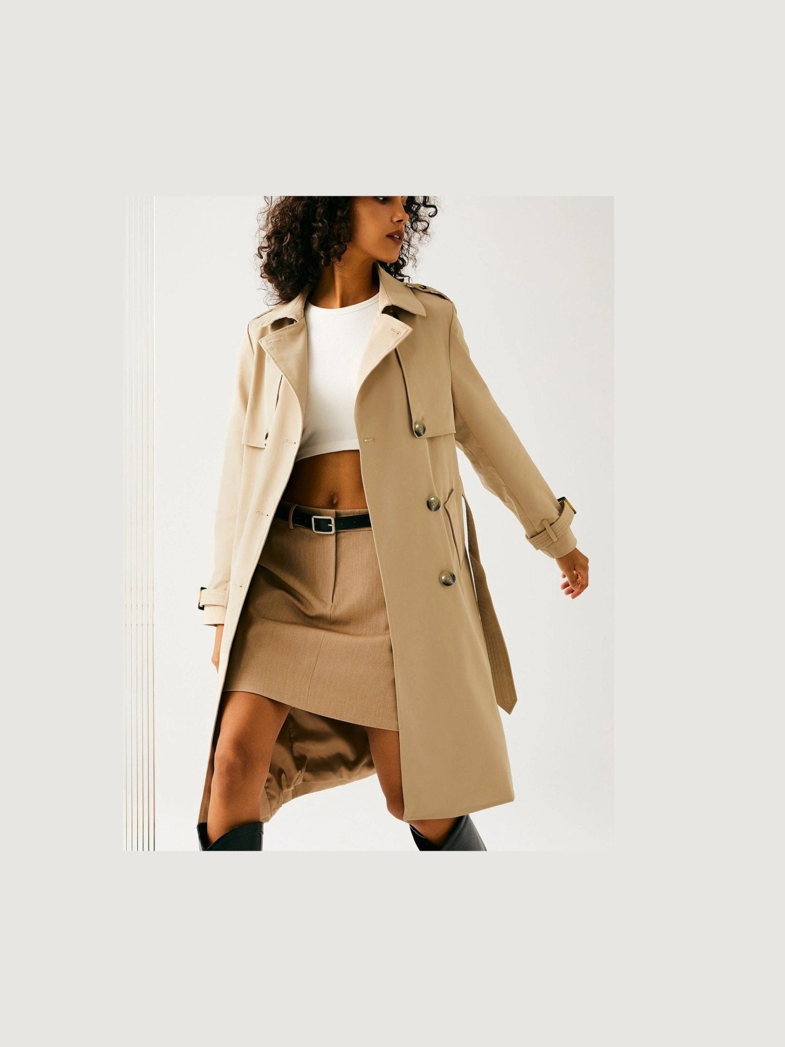 Women Double Breasted Trench Coat Khaki For Everyday Street Style - Courbe et Compagnie