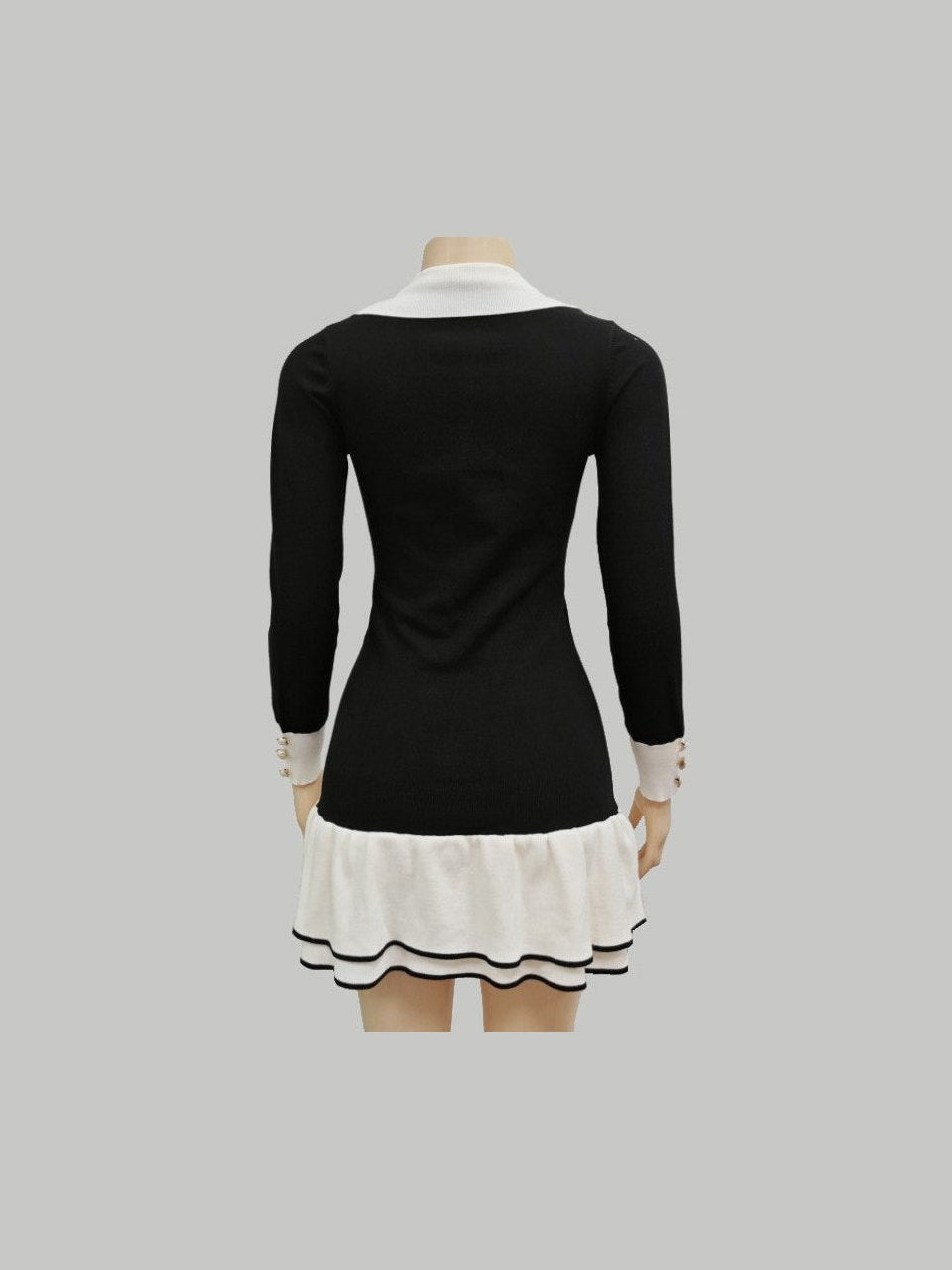 Women Fashion Sweater Mini Dress Long Sleeve V Neck Front Button Ribbed Hem - Courbe et Compagnie