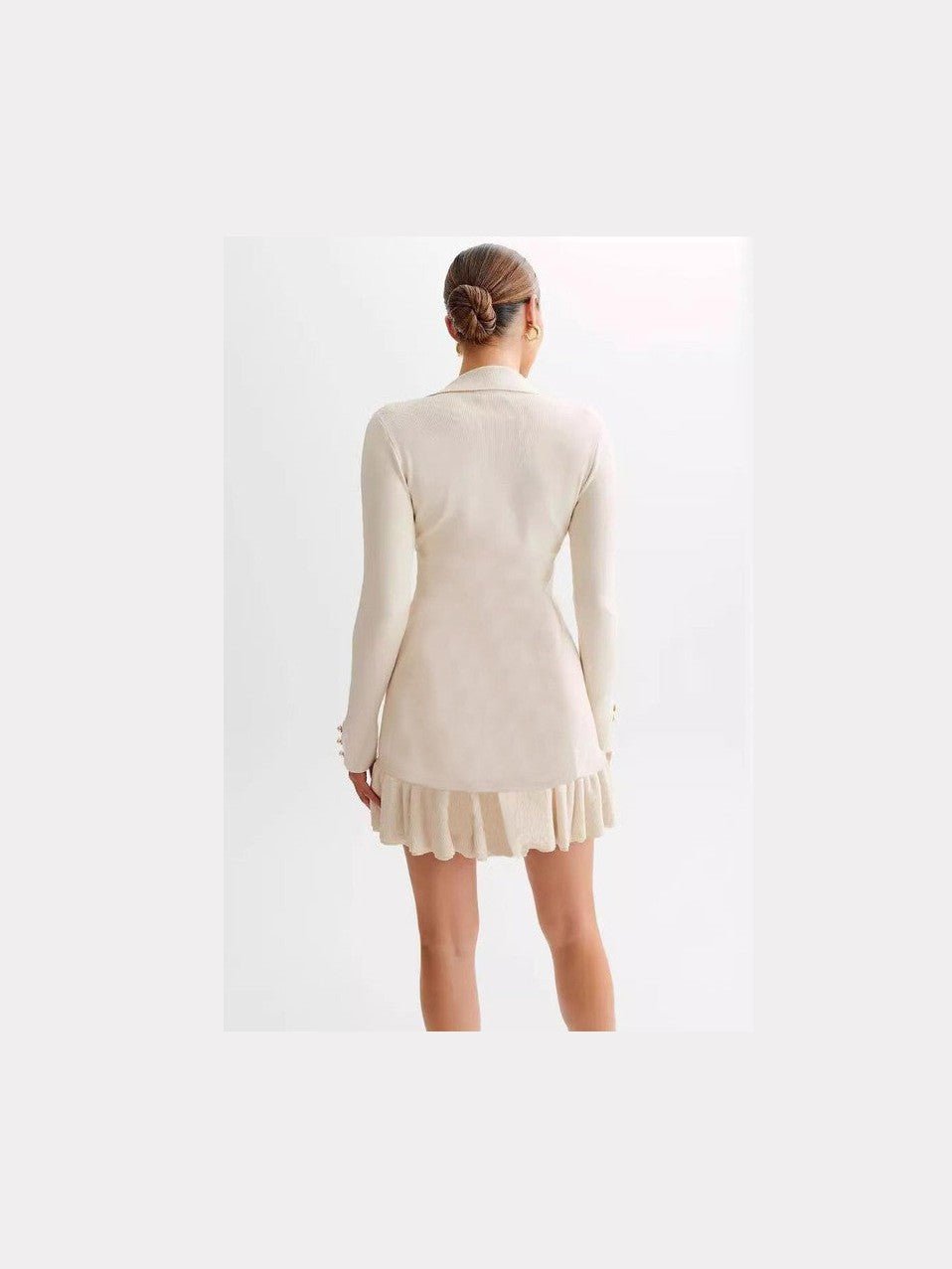Women Fashion Sweater Mini Dress Long Sleeve V Neck Front Button Ribbed Hem - Courbe et Compagnie