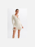 Women Fashion Sweater Mini Dress Long Sleeve V Neck Front Button Ribbed Hem - Courbe et Compagnie