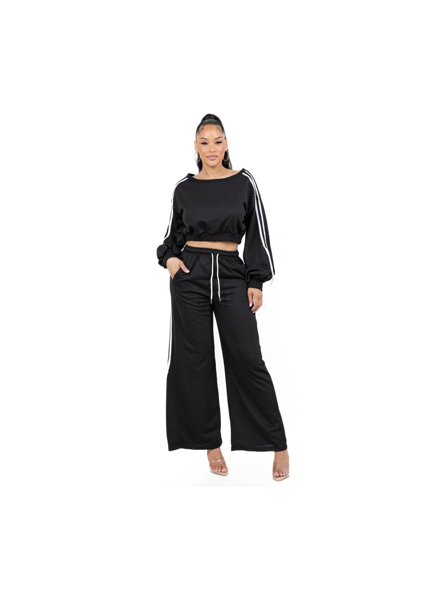 Women Fashion Sweatshirt And Pants Set Two Piece Loungewear With Pockets - Courbe et Compagnie