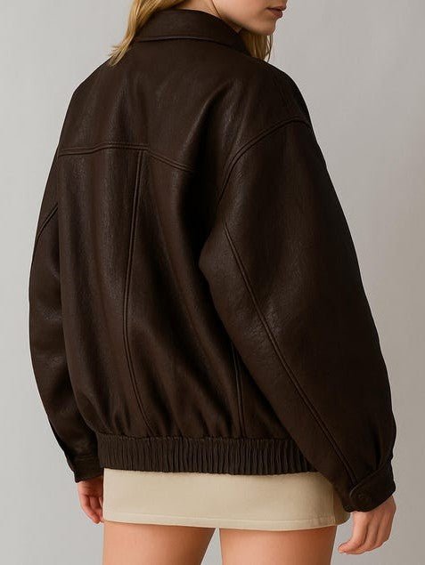 Women Handmade Brown Oversize Bomber Lambskin Soft Real Leather Jacket | Women Casual Wear Genuine Leather Jacket - Courbe et Compagnie