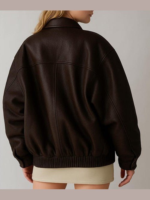 Women Handmade Brown Oversize Bomber Lambskin Soft Real Leather Jacket | Women Casual Wear Genuine Leather Jacket - Courbe et Compagnie