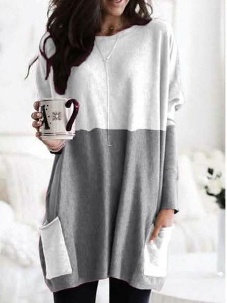 Women Long Sleeve Casual Pocket T-Shirt Loose Plus Size Top Blouse - Courbe et Compagnie