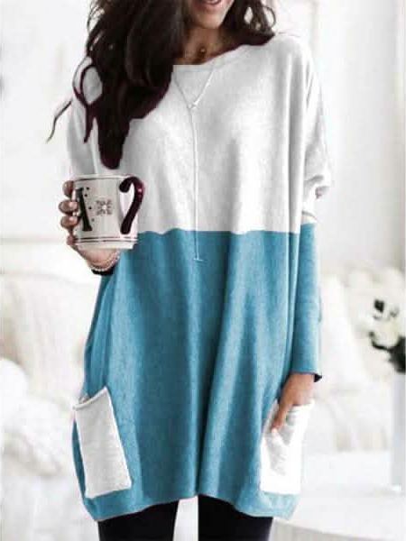Women Long Sleeve Casual Pocket T-Shirt Loose Plus Size Top Blouse - Courbe et Compagnie