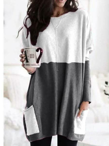 Women Long Sleeve Casual Pocket T-Shirt Loose Plus Size Top Blouse - Courbe et Compagnie