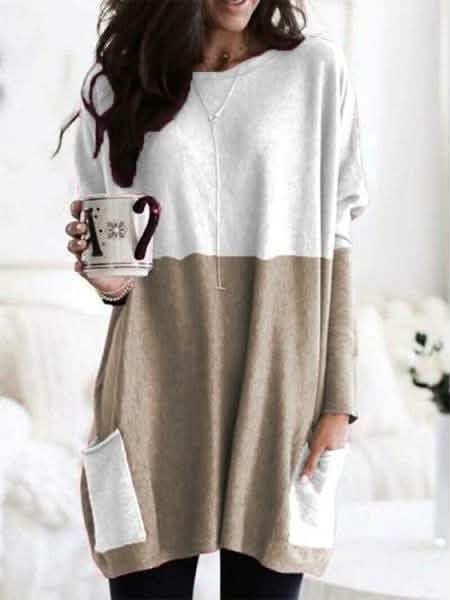 Women Long Sleeve Casual Pocket T-Shirt Loose Plus Size Top Blouse - Courbe et Compagnie