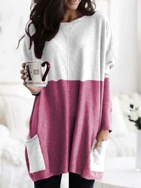 Women Long Sleeve Casual Pocket T-Shirt Loose Plus Size Top Blouse - Courbe et Compagnie
