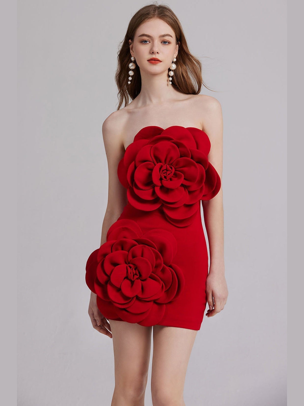 Women Party Dress 3D Floral Embellishments Strapless Corset Bodice Back Zip - Courbe et Compagnie