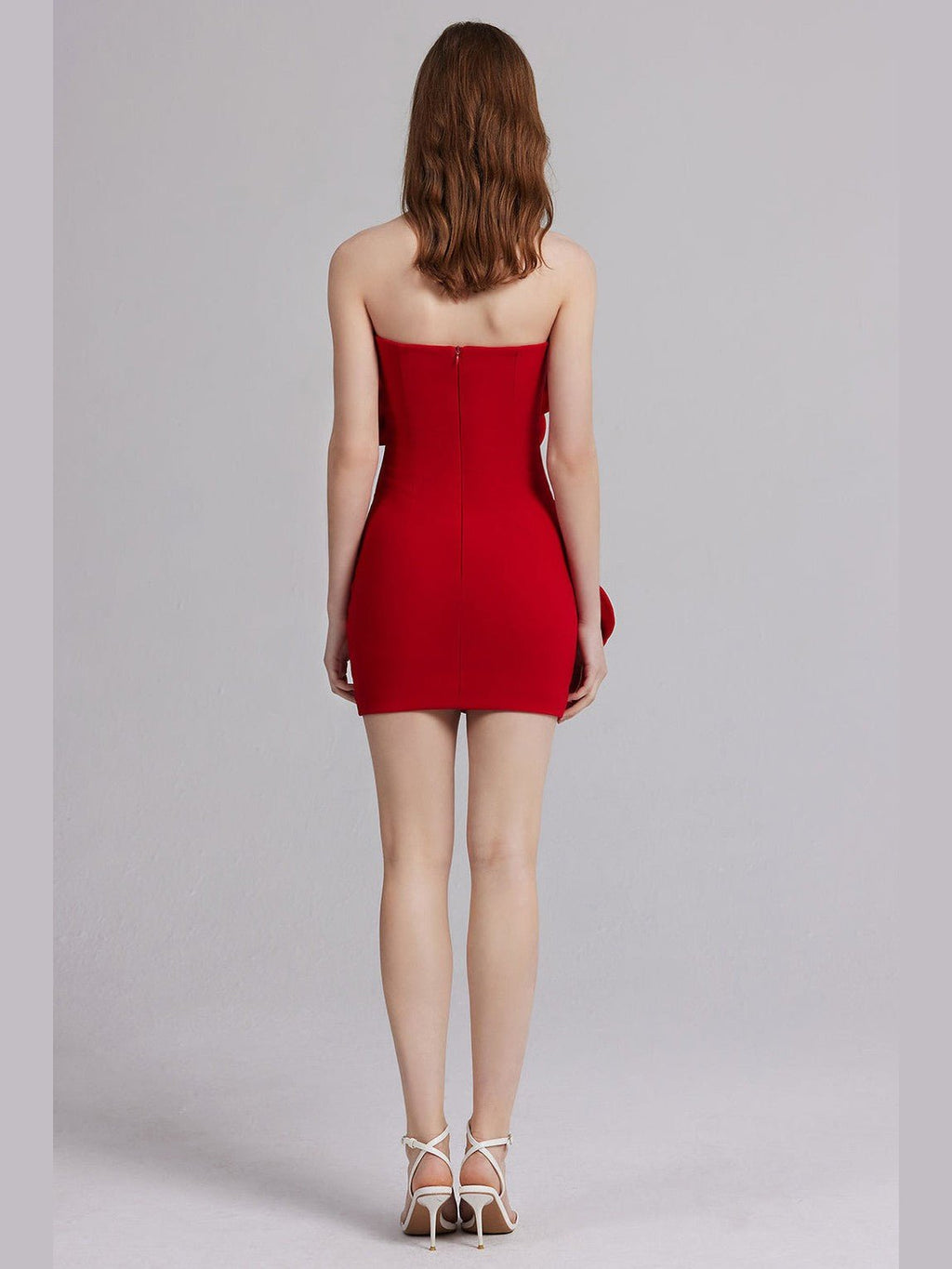 Women Party Dress 3D Floral Embellishments Strapless Corset Bodice Back Zip - Courbe et Compagnie