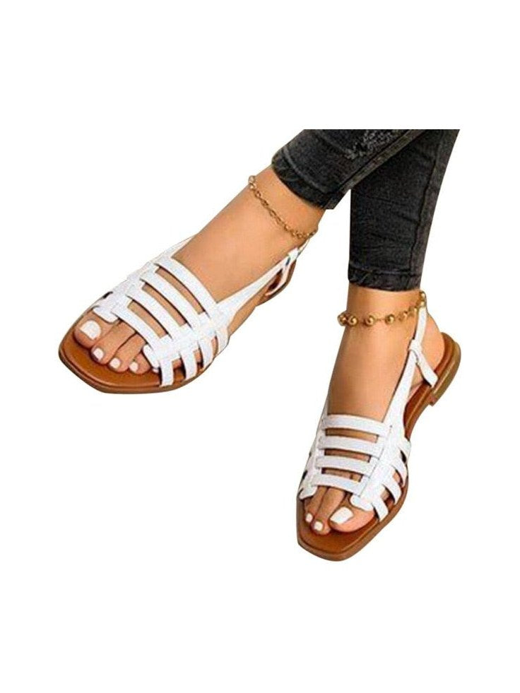 Women Sandals Summer Hollow Out Shoes Open Toe Beach Flats Ladies Footwear Strappy Flat Sandals Adjustable Casual Sandal With Open Toe Slingback Elegant Sandals - Courbe et Compagnie