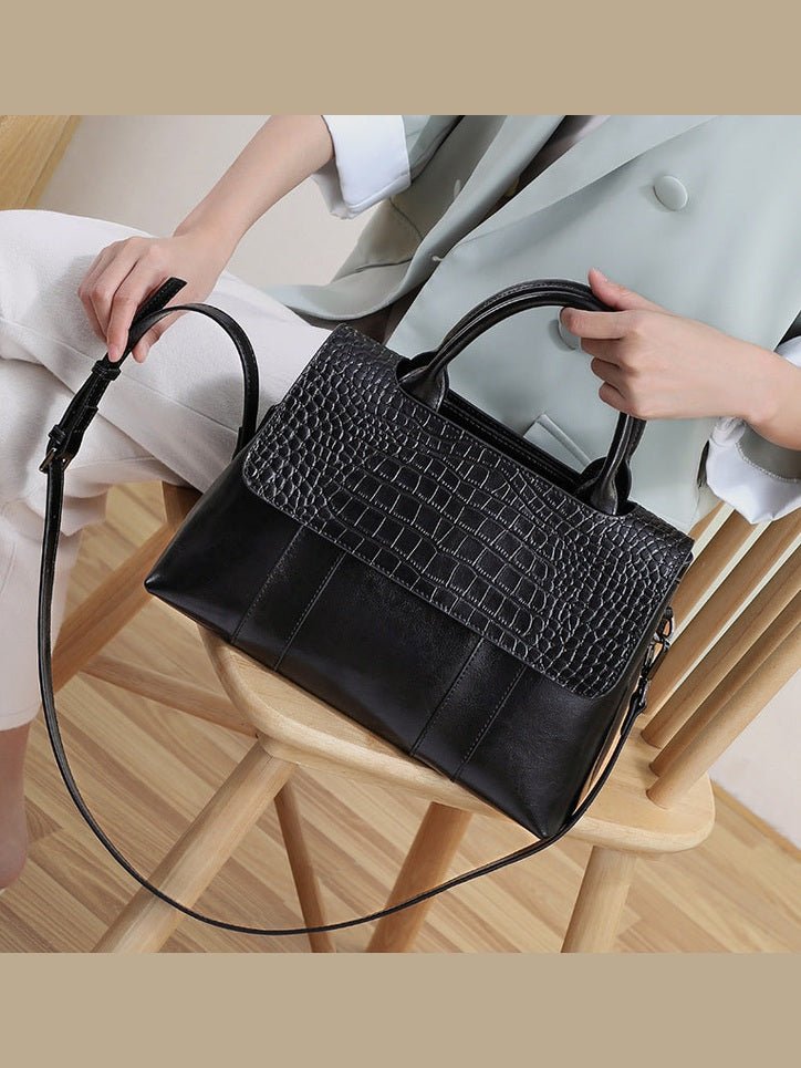 Women tote crossbody bag genuine leather crocodile - Courbe et Compagnie
