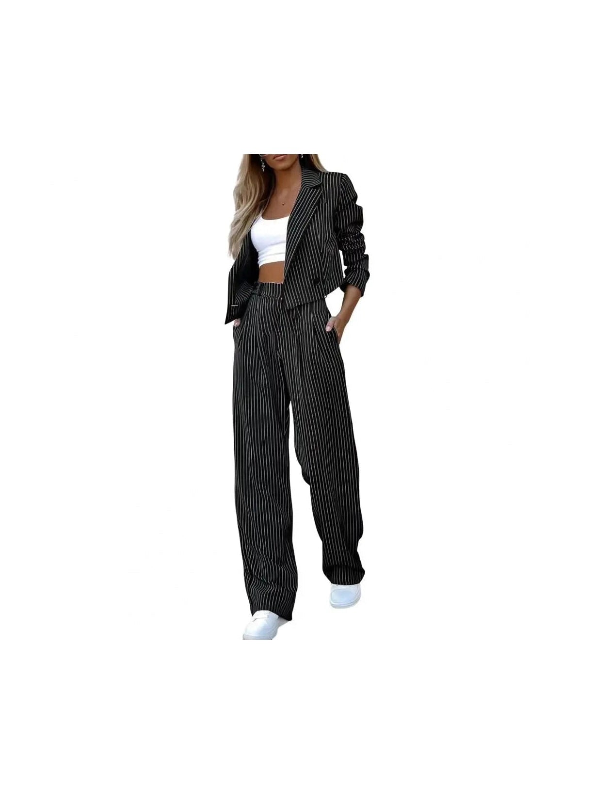 Women’s 2-Pc Blazer & Wide Leg Pants Suit - Courbe et Compagnie
