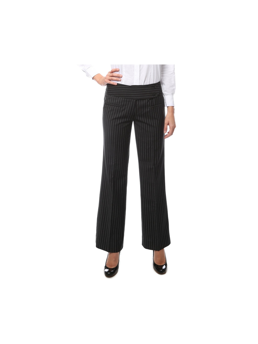 Womens 2789 Black Pinstripe Dress Pants - Courbe et Compagnie