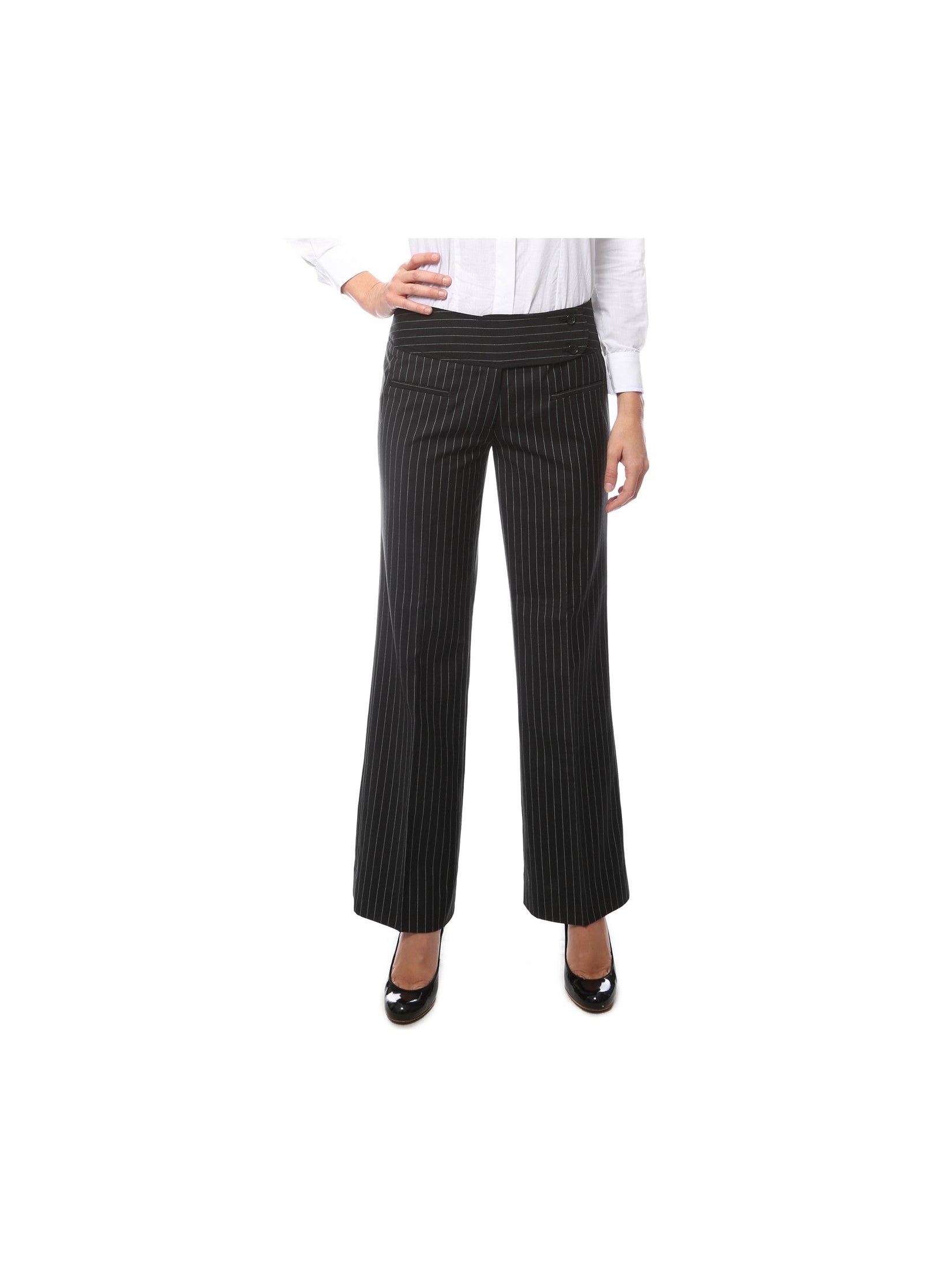 Womens 2789 Black Pinstripe Dress Pants - Courbe et Compagnie