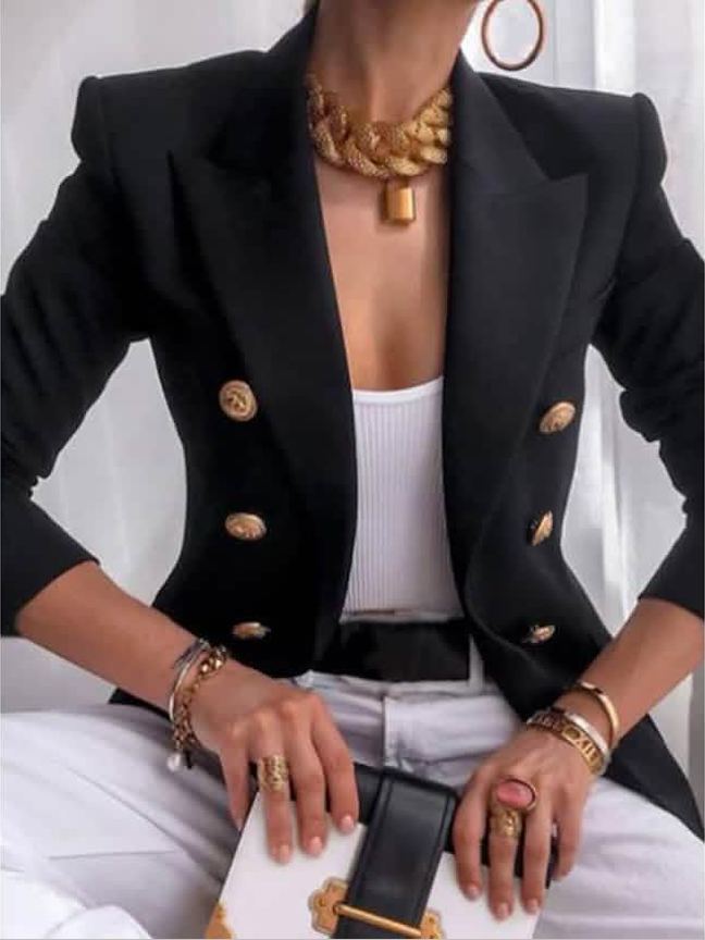 Women's Blazer Solid Color Vintage Style Casual Long Sleeve Coat - Courbe et Compagnie