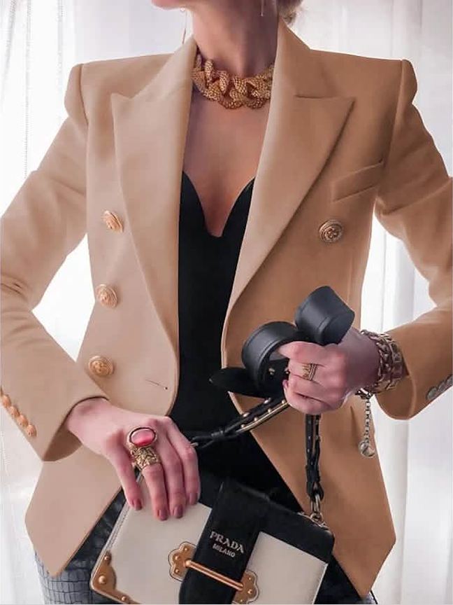 Women's Blazer Solid Color Vintage Style Casual Long Sleeve Coat - Courbe et Compagnie