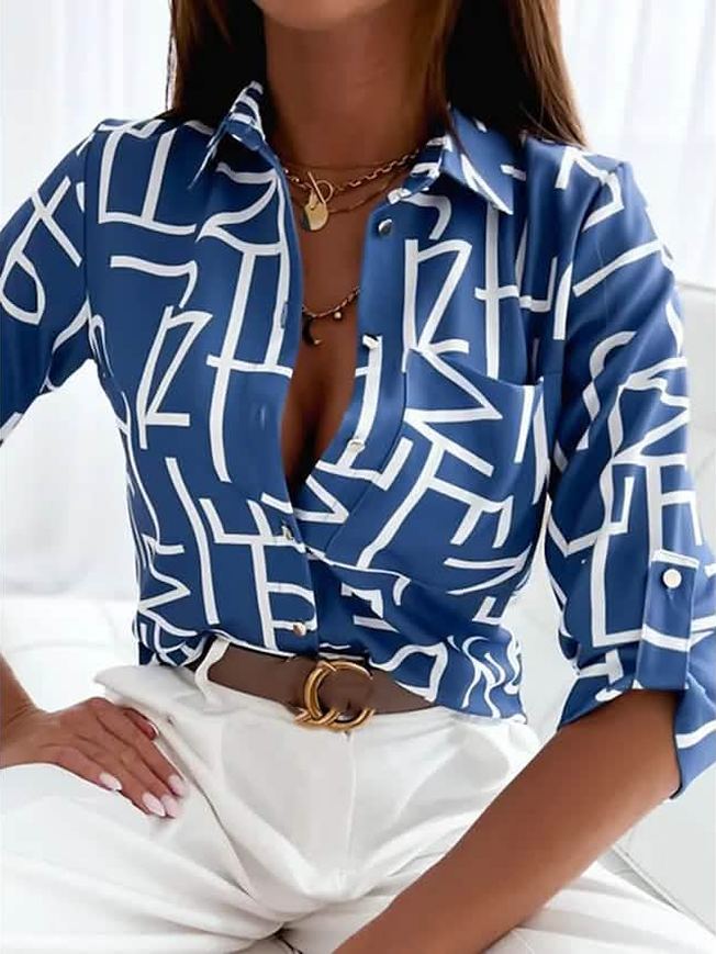 Women's Blouse Shirt Button Pocket Long Sleeve - Courbe et Compagnie