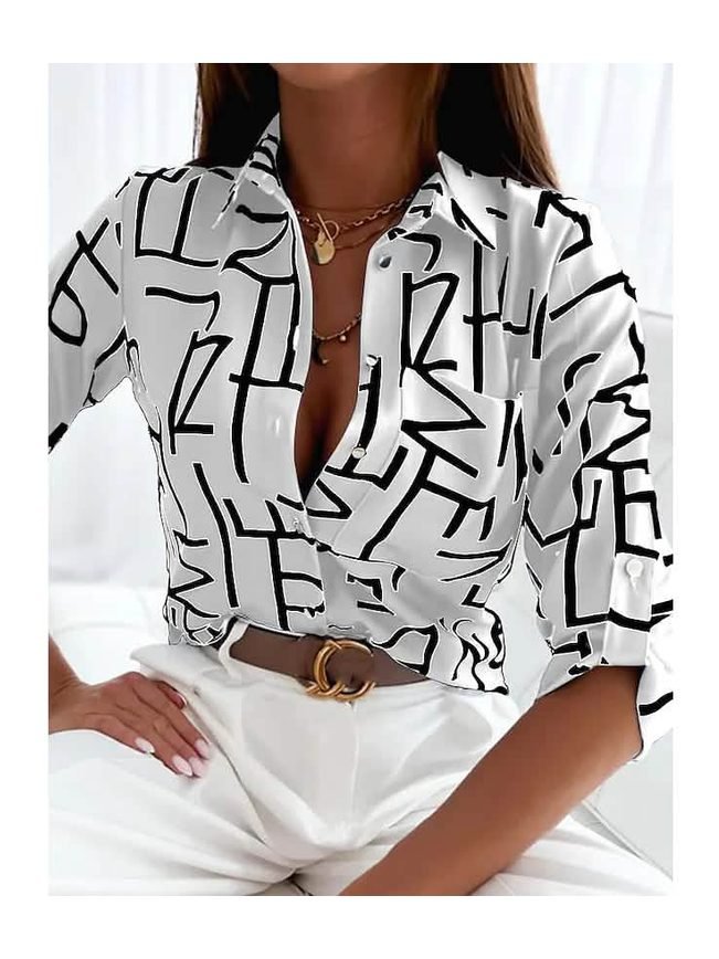 Women's Blouse Shirt Button Pocket Long Sleeve - Courbe et Compagnie