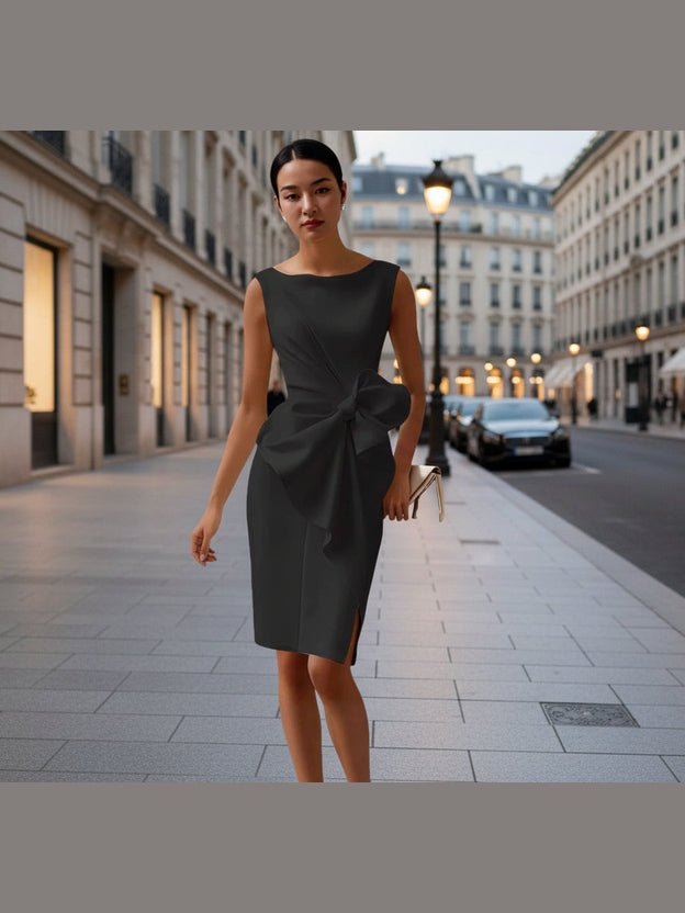 Women's Bow-Knot Sleeveless Midi Dress – High Waist A-Line - Courbe et Compagnie