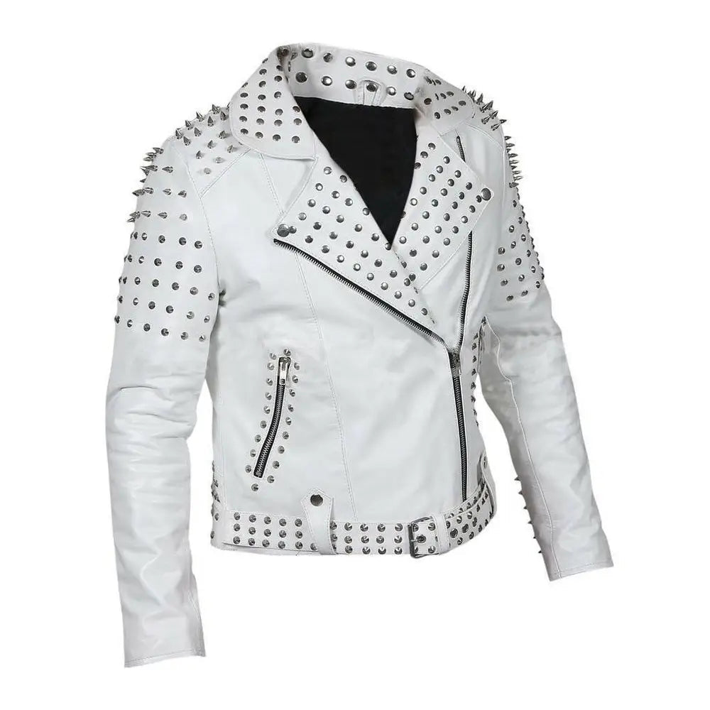 Womens Brando Studded Leather Jacket Plus Size - Courbe et Compagnie