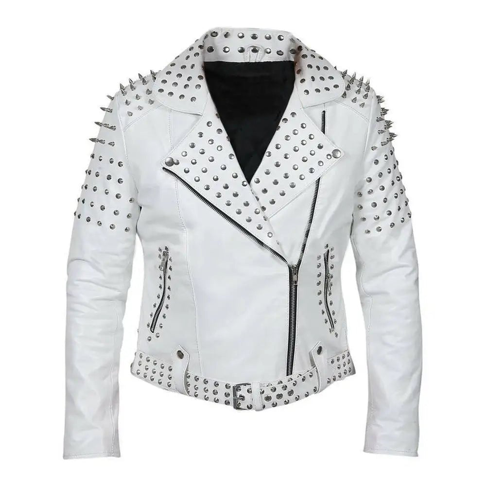 Womens Brando Studded Leather Jacket Plus Size - Courbe et Compagnie