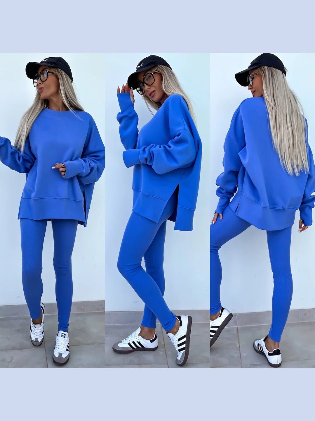Women’s Casual Sweater Suit – Loose Split Top & Fitted Trousers Set - Courbe et Compagnie