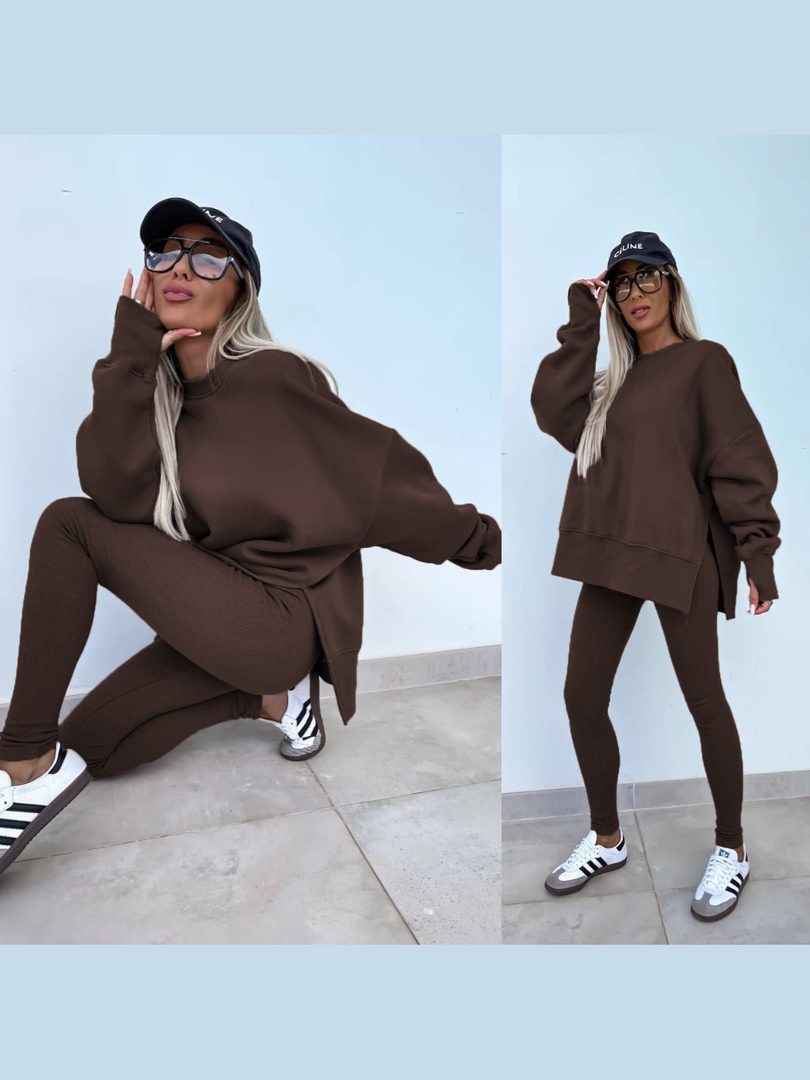Women’s Casual Sweater Suit – Loose Split Top & Fitted Trousers Set - Courbe et Compagnie