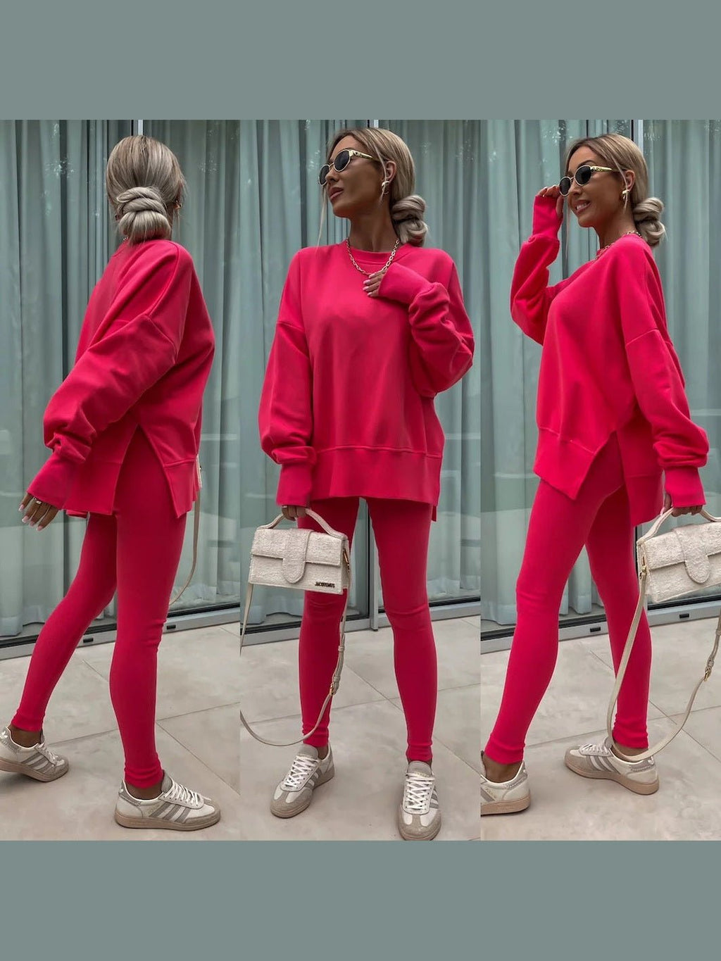 Women’s Casual Sweater Suit – Loose Split Top & Fitted Trousers Set - Courbe et Compagnie