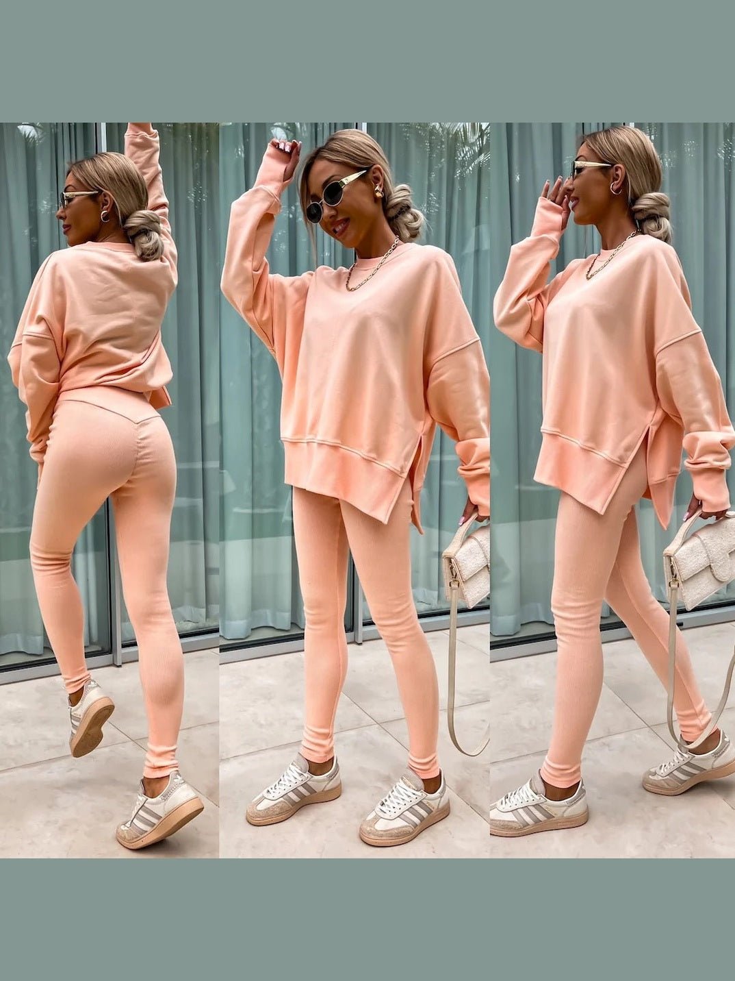Women’s Casual Sweater Suit – Loose Split Top & Fitted Trousers Set - Courbe et Compagnie