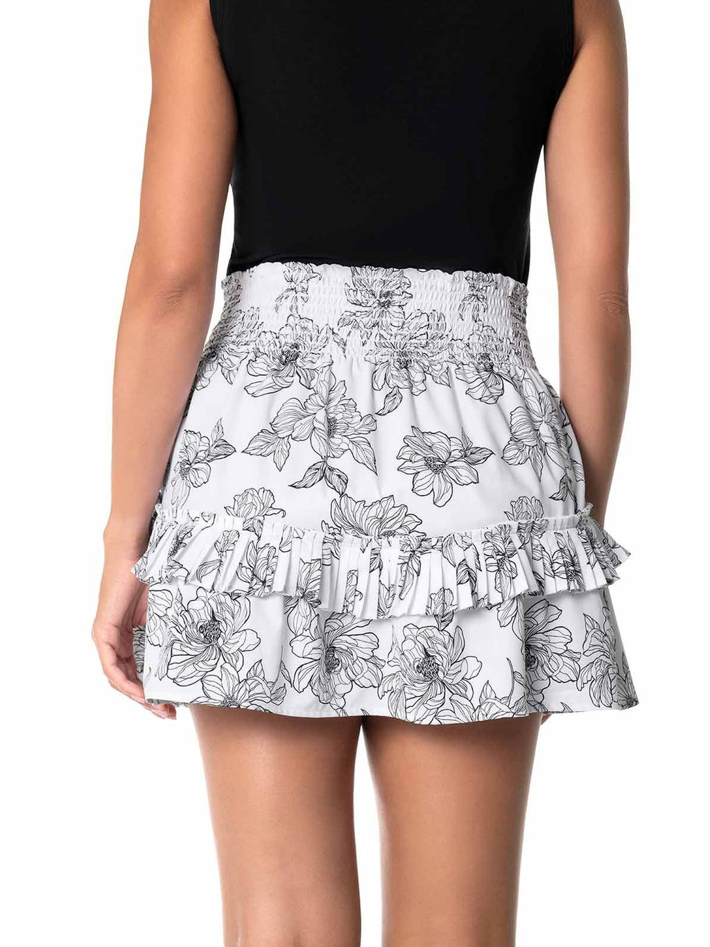 Women's Charlotte Bay Ruffle Skirt | White/Black Perfect Peony - Courbe et Compagnie