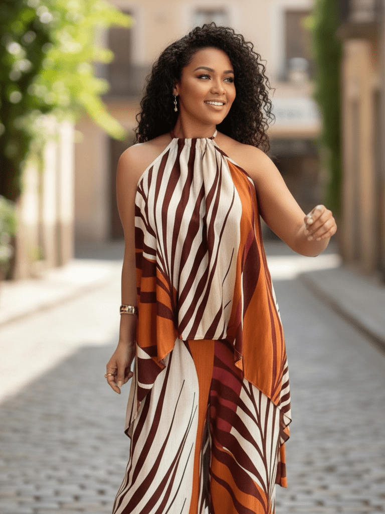 Womens Chic Two-Piece Multicolored Pantsuit - Courbe et Compagnie