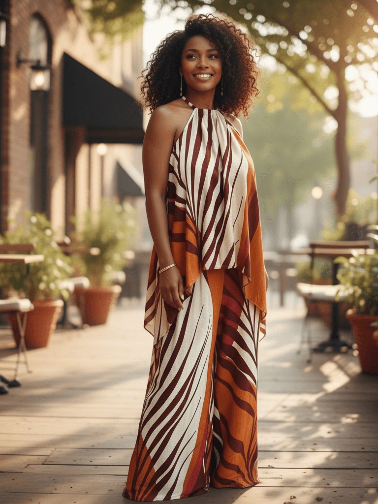 Womens Chic Two-Piece Multicolored Pantsuit - Courbe et Compagnie