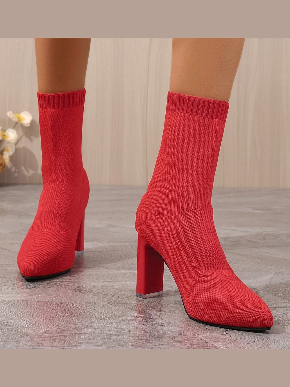 Women’s Chunky-Heeled Knitted Suede Ankle Boots - Courbe et Compagnie