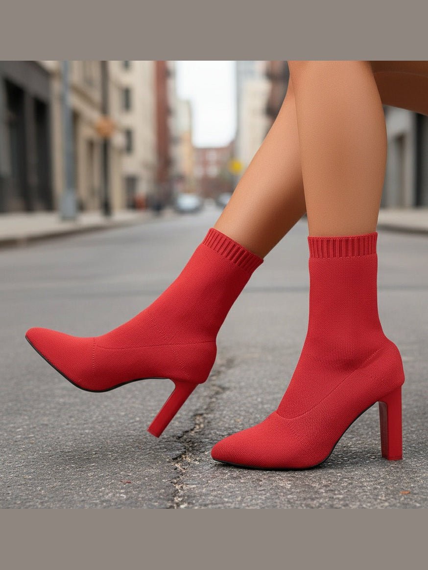 Women’s Chunky-Heeled Knitted Suede Ankle Boots - Courbe et Compagnie