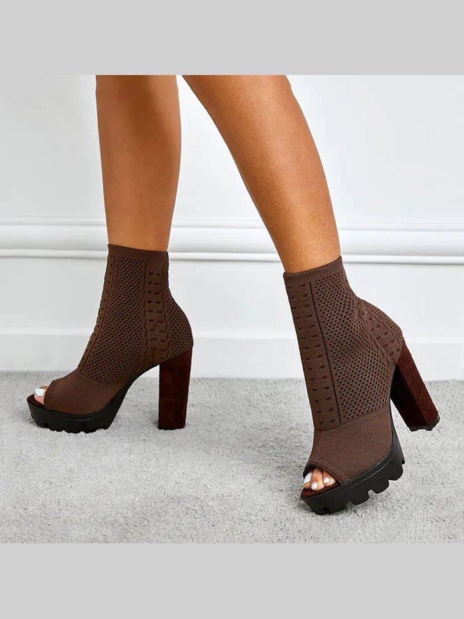 Women's Chunky High Heel Fish Mouth Shoes — Round Toe - Courbe et Compagnie