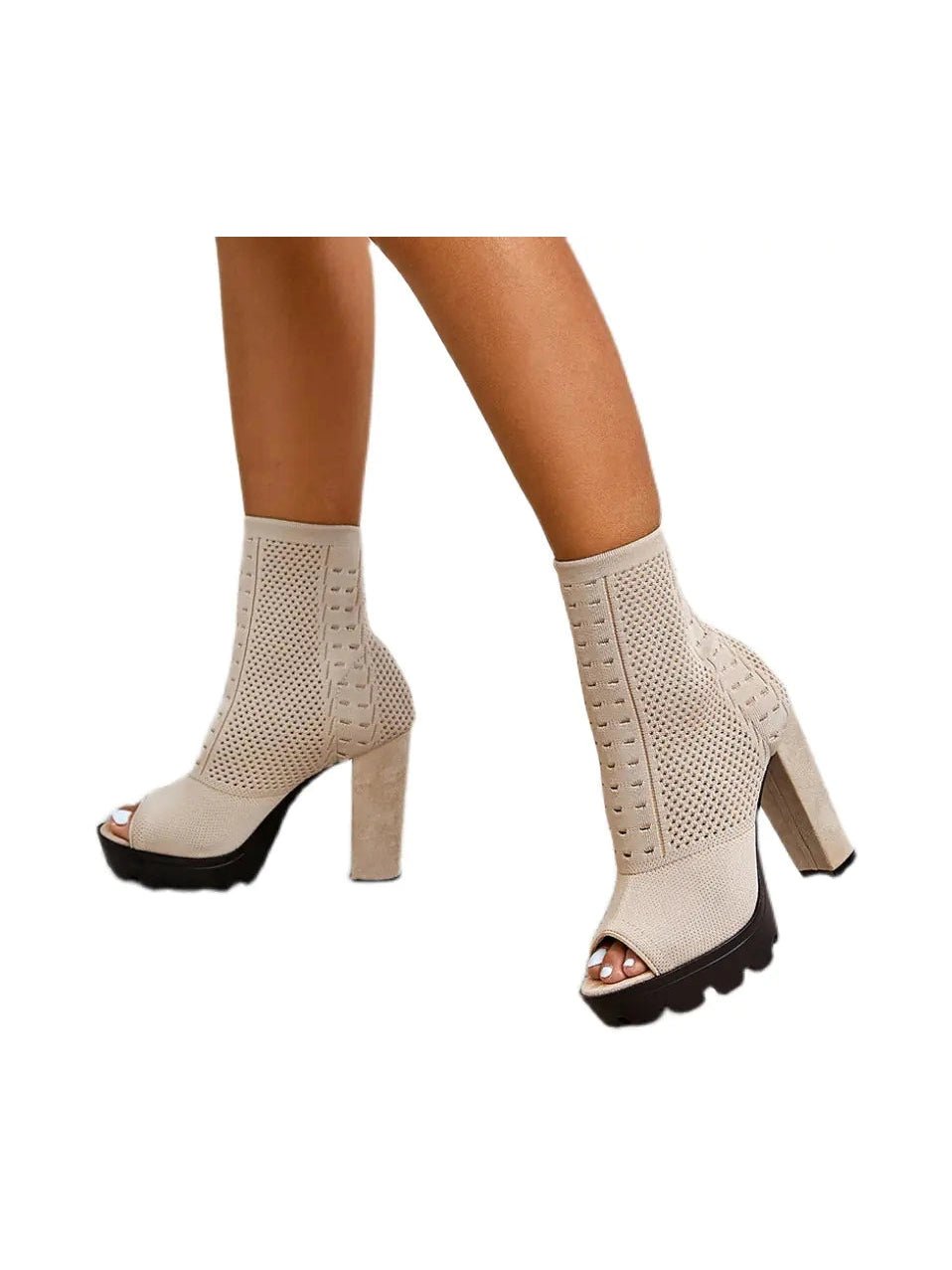 Women's Chunky High Heel Fish Mouth Shoes — Round Toe - Courbe et Compagnie