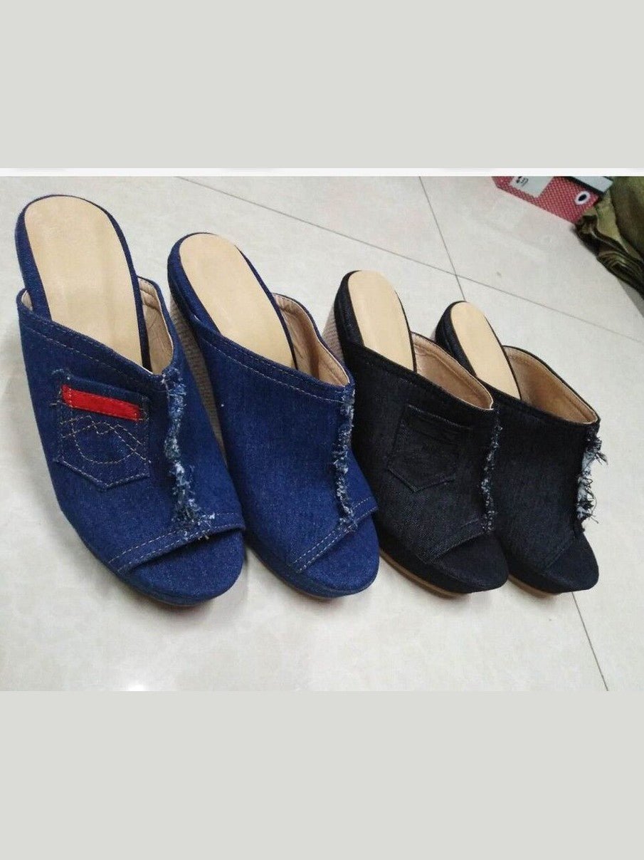Women's Denim Platform Wedge Sandals - Courbe et Compagnie