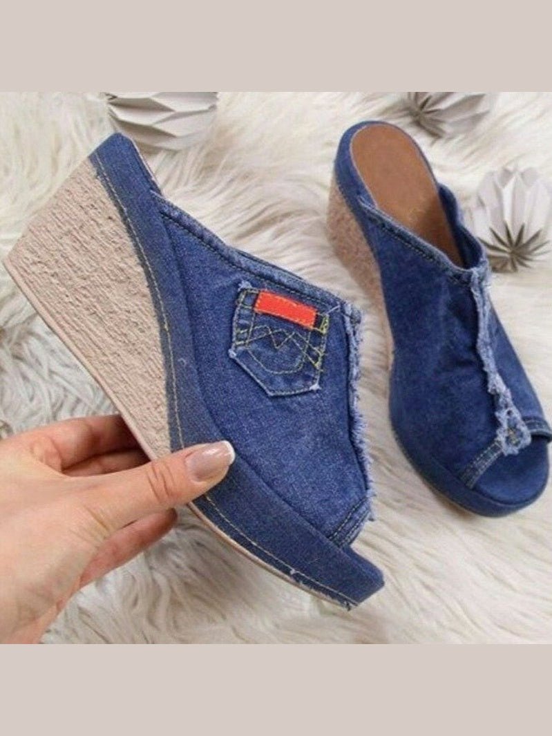 Women's Denim Platform Wedge Sandals - Courbe et Compagnie