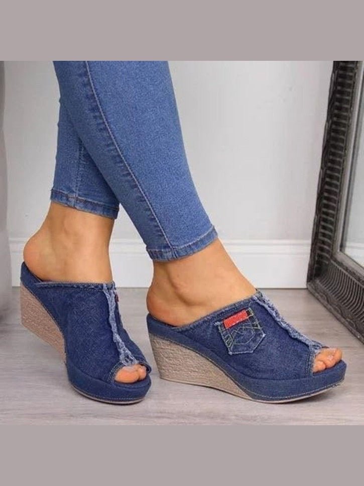 Women's Denim Platform Wedge Sandals - Courbe et Compagnie