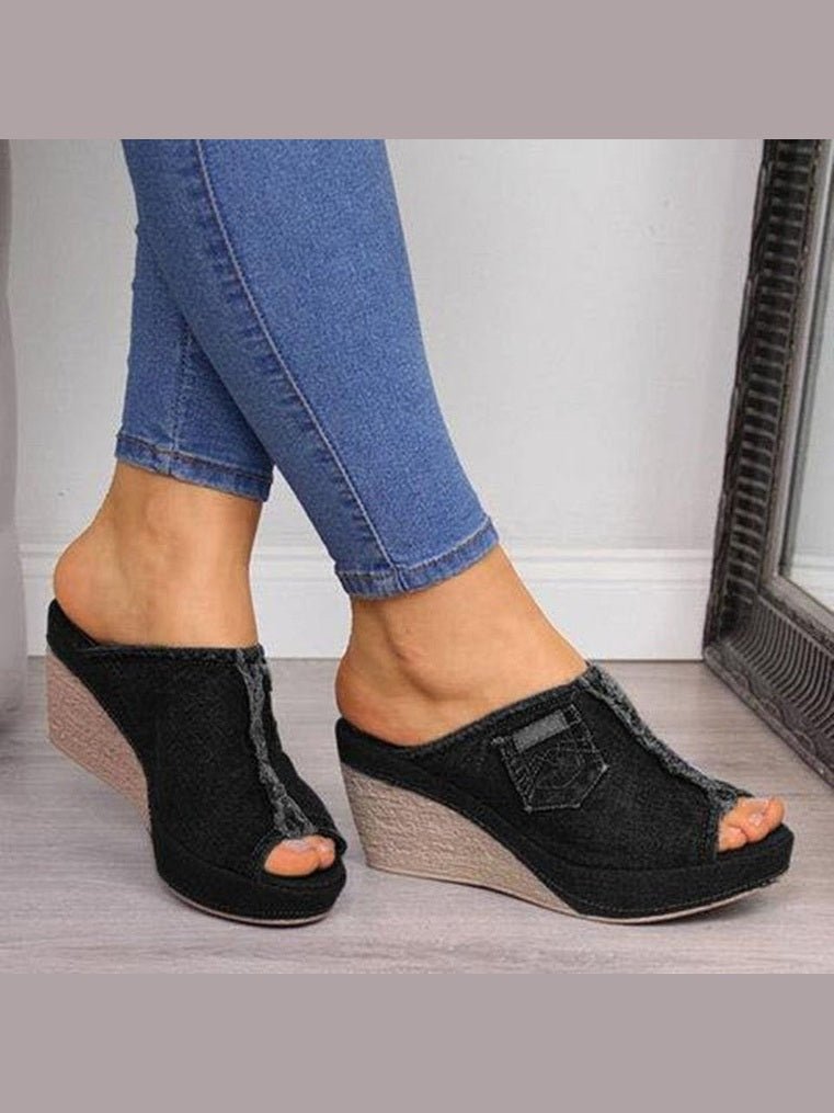 Women's Denim Platform Wedge Sandals - Courbe et Compagnie