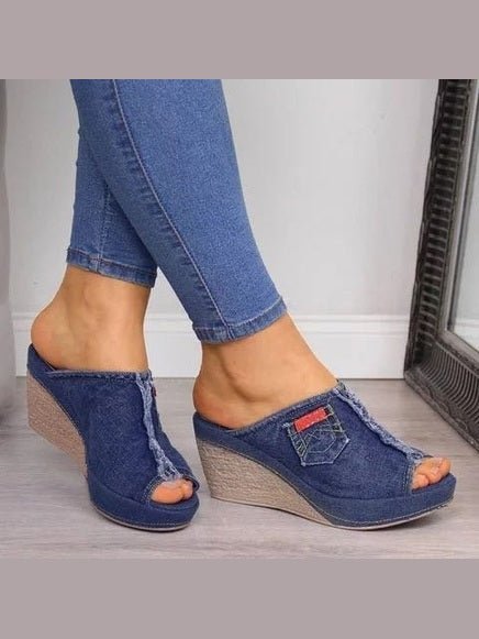 Women's Denim Platform Wedge Sandals - Courbe et Compagnie