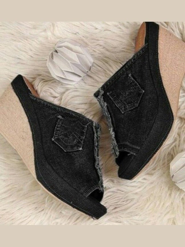 Women's Denim Platform Wedge Sandals - Courbe et Compagnie
