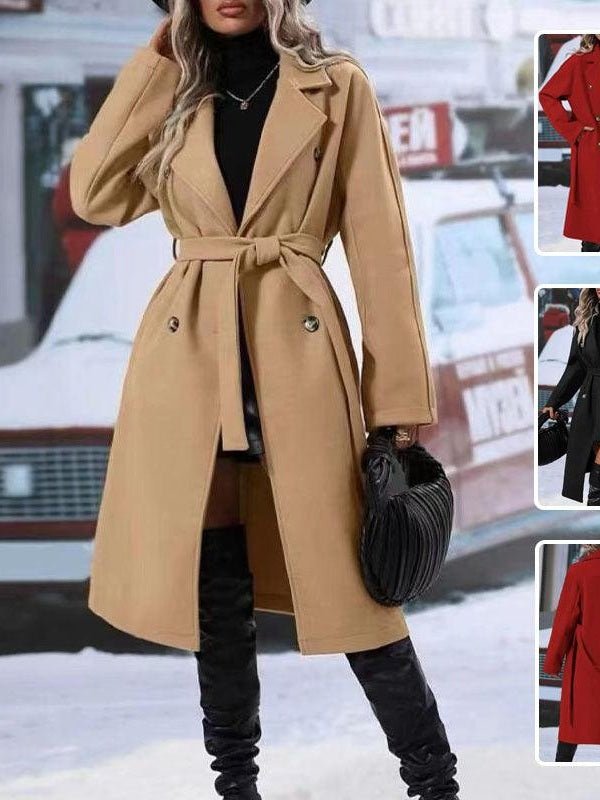 Women's Double-Breasted Belted Trench Coat - Courbe et Compagnie